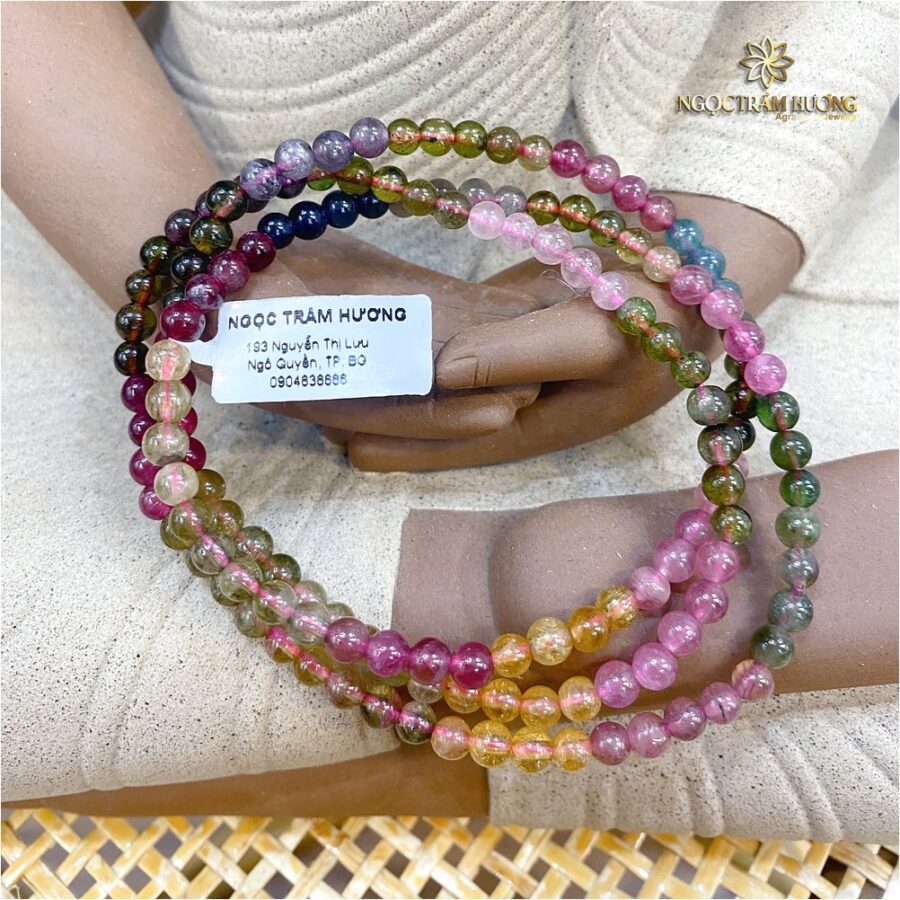Vòng trầm hương từ thiên nhiên - Ngọc Trầm Hương Chuỗi tourmaline 4li tròn tự nhiên