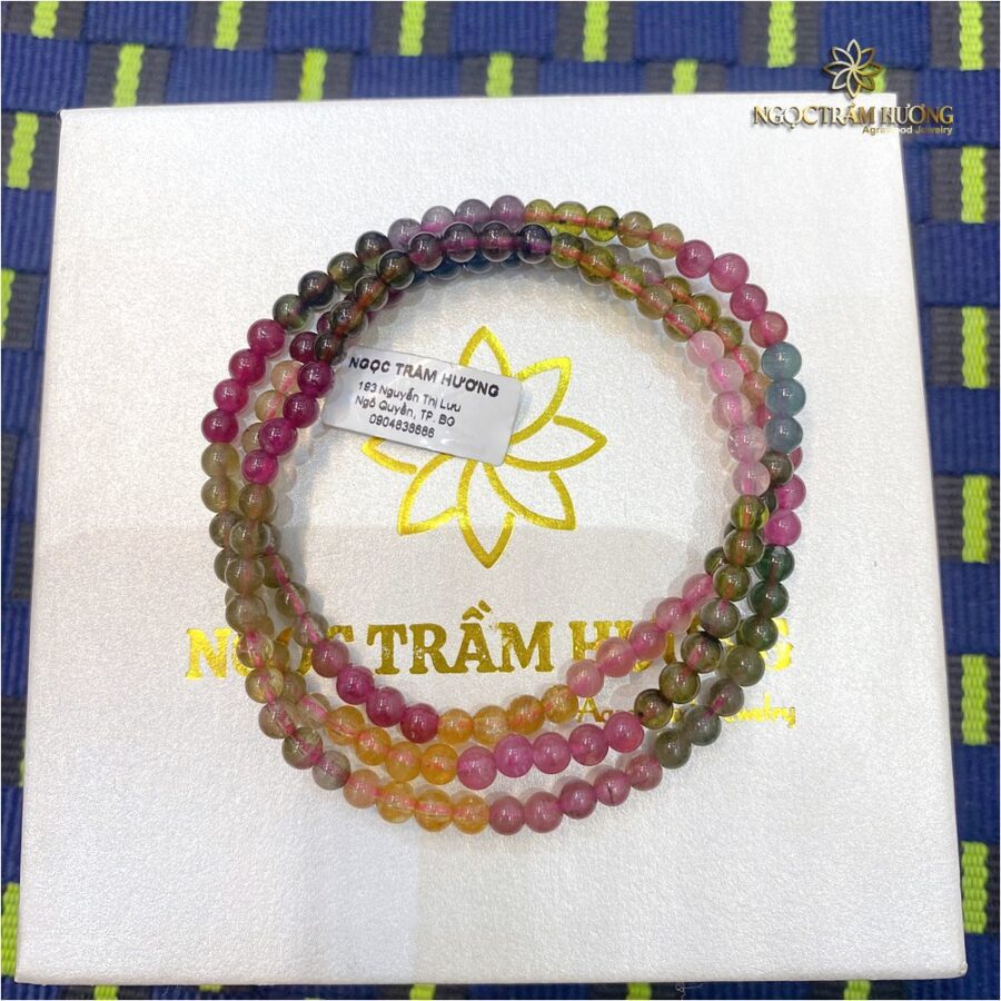Chuỗi tourmaline 4li tròn (4) Vòng trầm hương từ thiên nhiên - Ngọc Trầm Hương