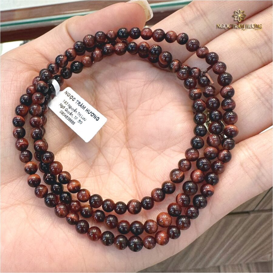 Vòng trầm hương từ thiên nhiên - Ngọc Trầm Hương Chuỗi mắt hổ nâu đỏ 4 li